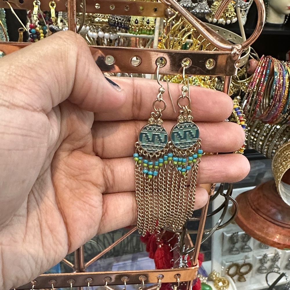 Bohemian Gold and Turquoise Dangle Earrings